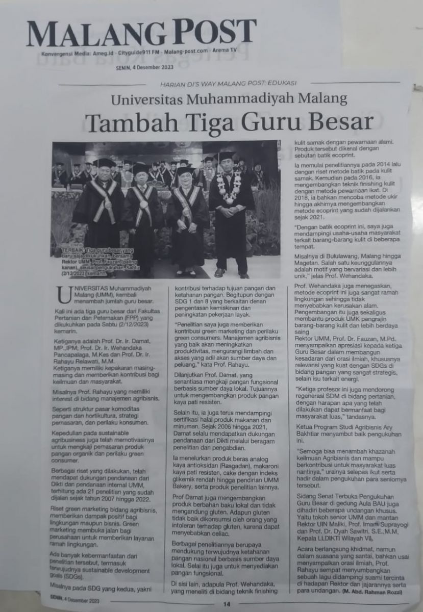 Universitas Muhammadiyah Malang Tambah Tiga Guru Besar - Malang Post ...